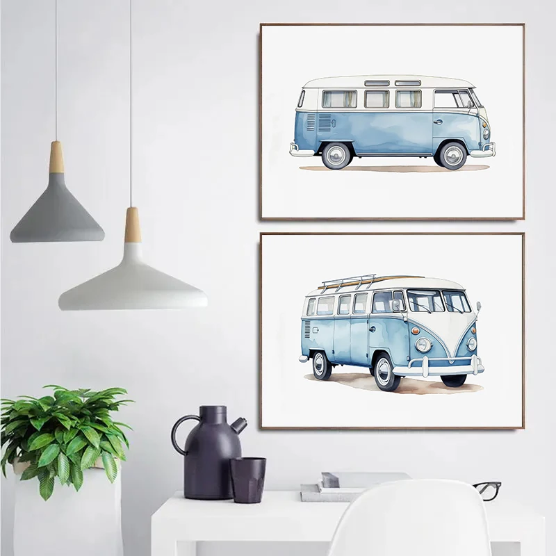클래식 라이트 블루 자동차 차량 수채화 아트 레트로 포 - Lighting Decoration Ideas 리뷰 및 가격