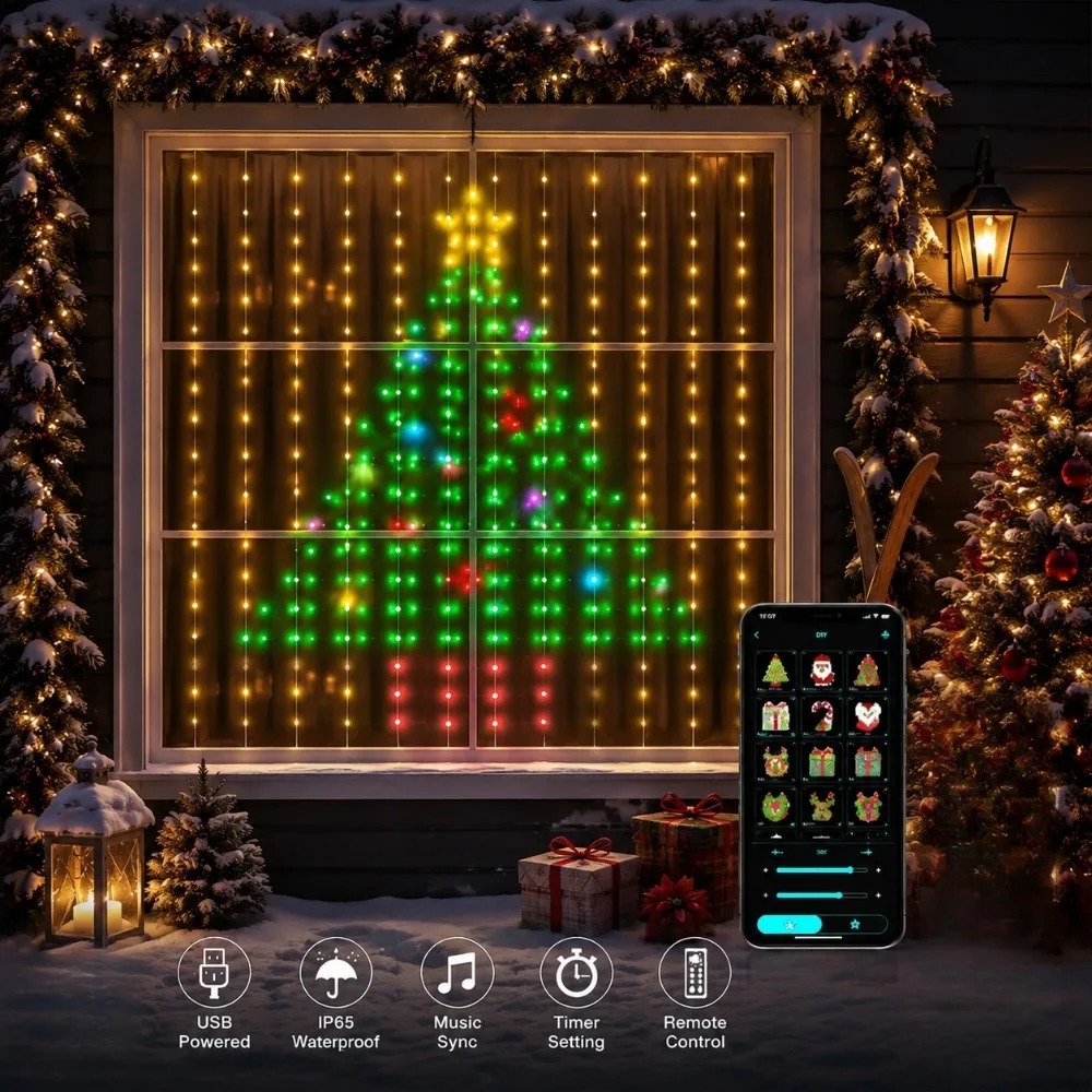 LED 픽셀 커튼 조명, 블루투스 앱으로 제어 가능,  - Lighting Christmas Decor 리뷰 및 가격