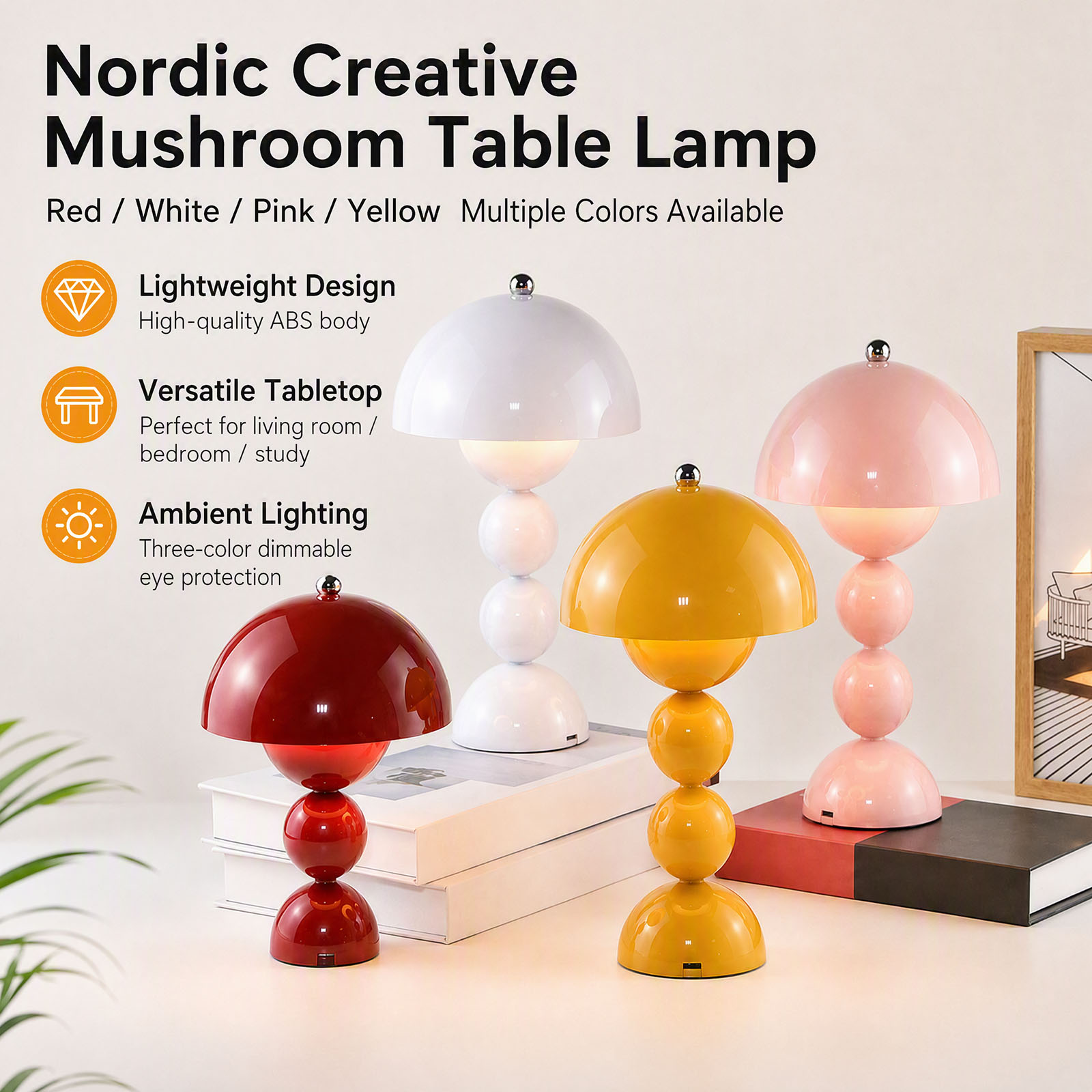 버섯 모양의 꽃송이 디자인 테이블 램프, USB 충전식 - Lighting Decor Bedroom 리뷰 및 가격